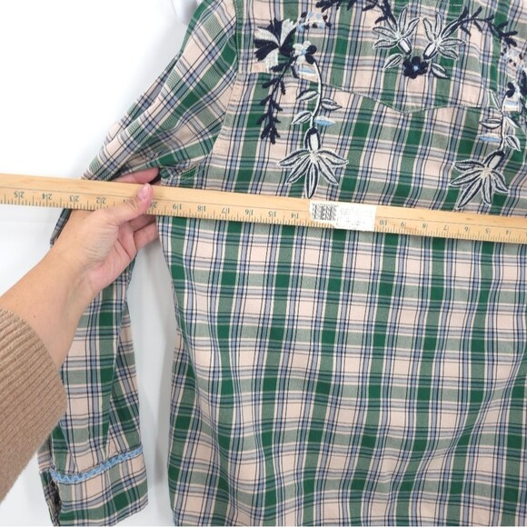 Driftwood "Lana" Pearl Snap Button Plaid Shirt Long Sleeve Embroidered Floral - Picture 15 of 16
